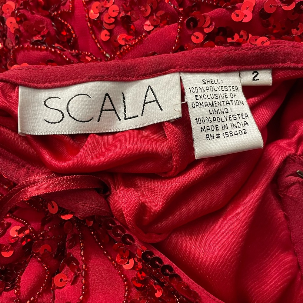 Scala Red Sequence Dress, Open Back, Small Train - image 3